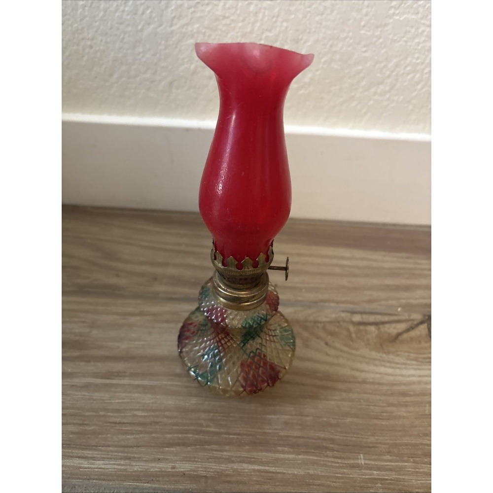Vintage Mini 9" Hurricane Oil Lamp Lantern Red Green Blue Hong Kong MCM